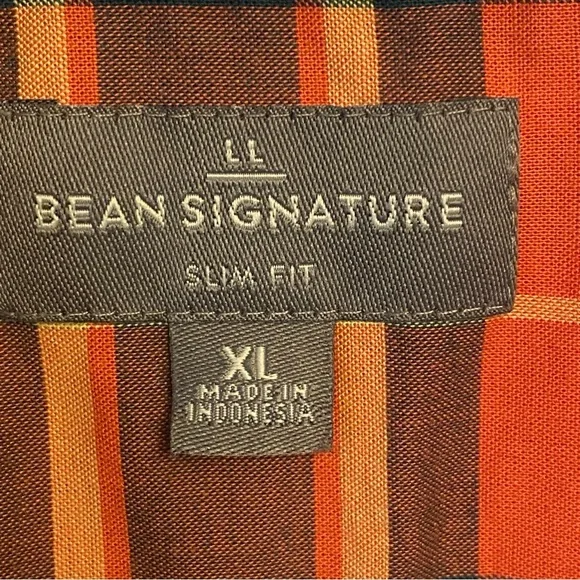 L.L. Bean Signature Slim Fit XL Button Down Orange Plaid - Picture 2 of 11